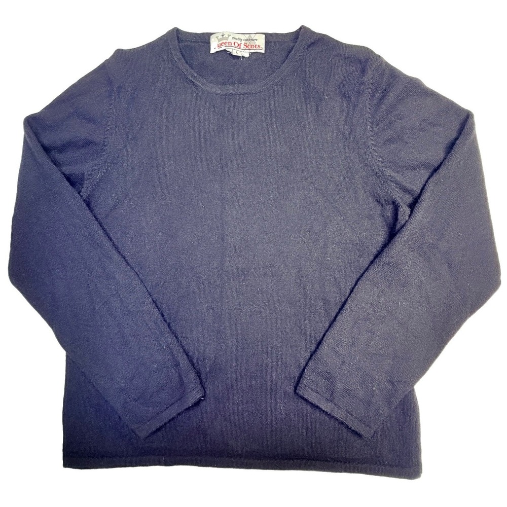 Queen Of Scots Sweater Women's L Black Long Sleeve 100% Cashmere Knit Luxury